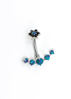 Emerald Green & Blue Synthetic Opal Navel Bar 10mm Belly Piercing Jewellery NA10