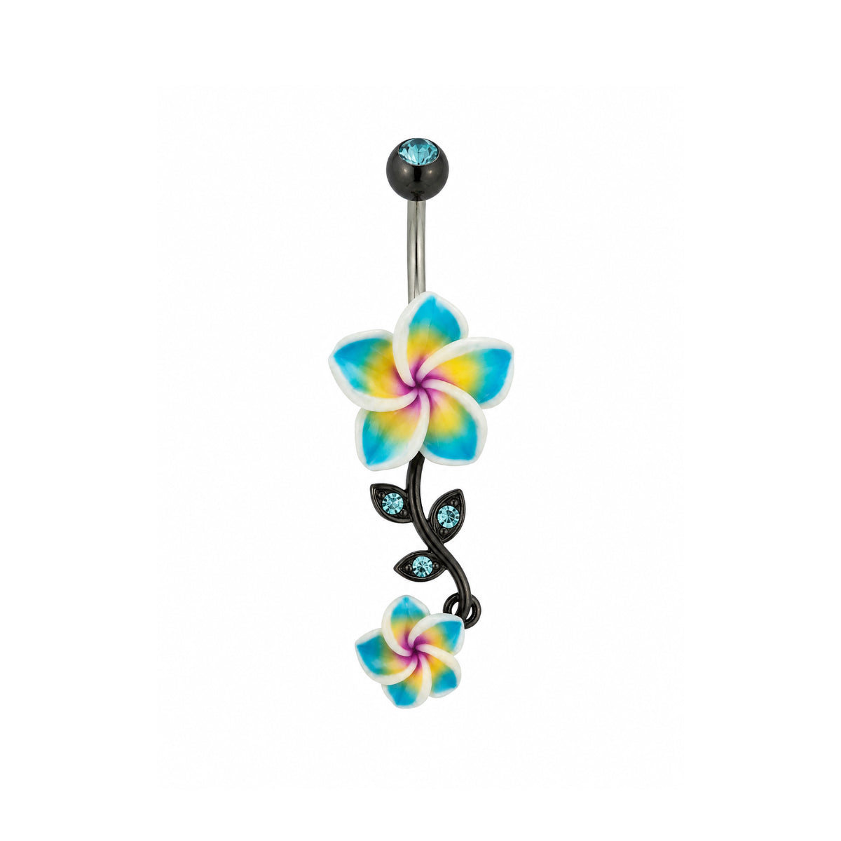 Plumeria Exotic Flower Dangle Navel Bar 10mm