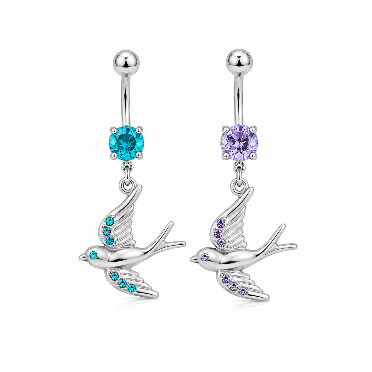Swallow Dangle Charm Navel Bar 10mm