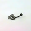 Black Flower Heart Navel Bar