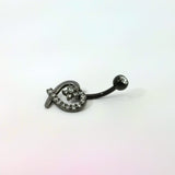 Black Flower Heart Navel Bar