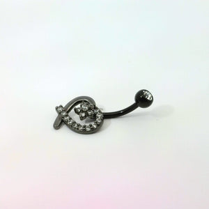 Black Flower Heart Navel Bar