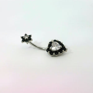 Sparkle Crystal Heart and Flower Navel Bar