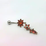 Red Floral Cascade Crystal Navel Bar