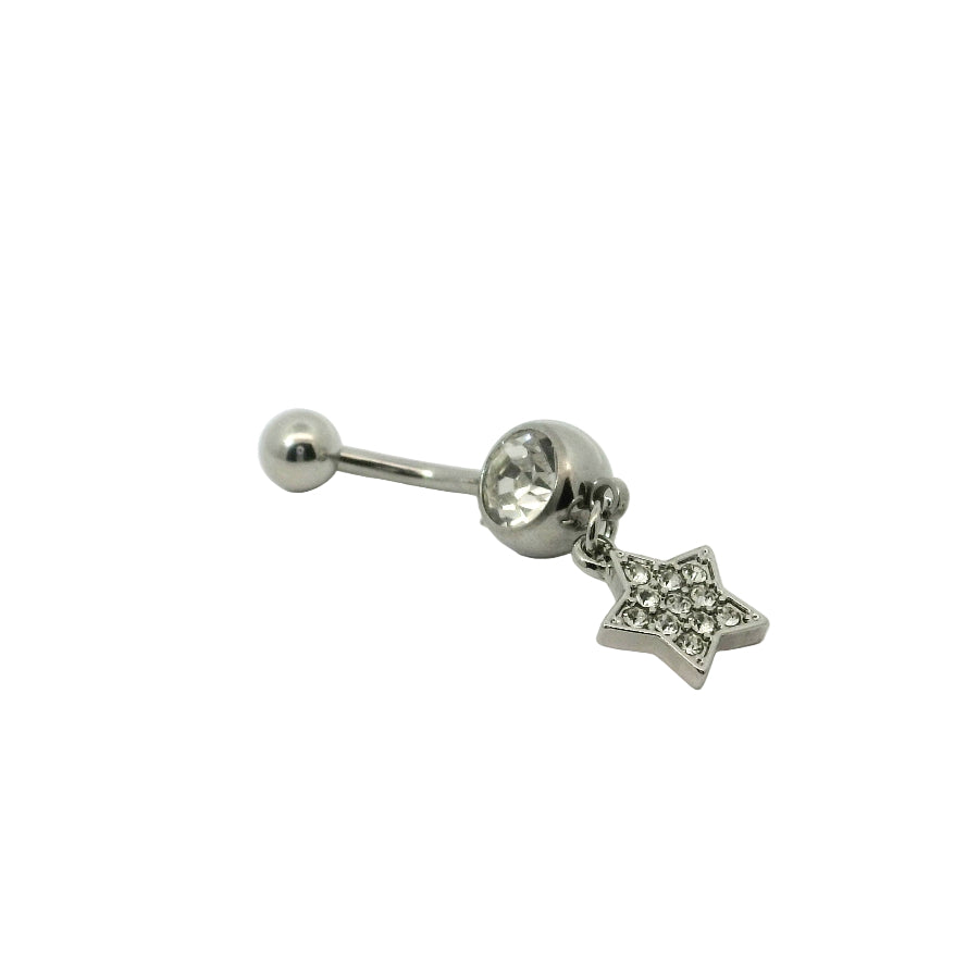 Belly button bar with star-shaped charm on a white background