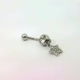 Clear Gem With Dangle Star Charm Navel Bar