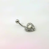 Silver Scroll Heart With Crystal Navel Bar