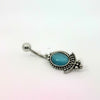 Boho Silver Navel Bar With Stone