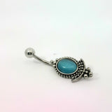 Boho Silver Navel Bar With Stone