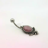 Boho Silver Navel Bar With Stone