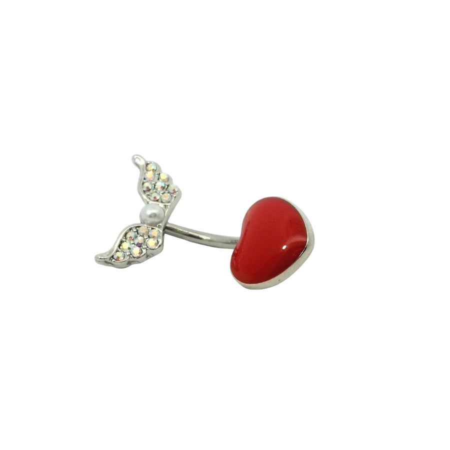 Red heart-shaped navel with silver accents on a white background