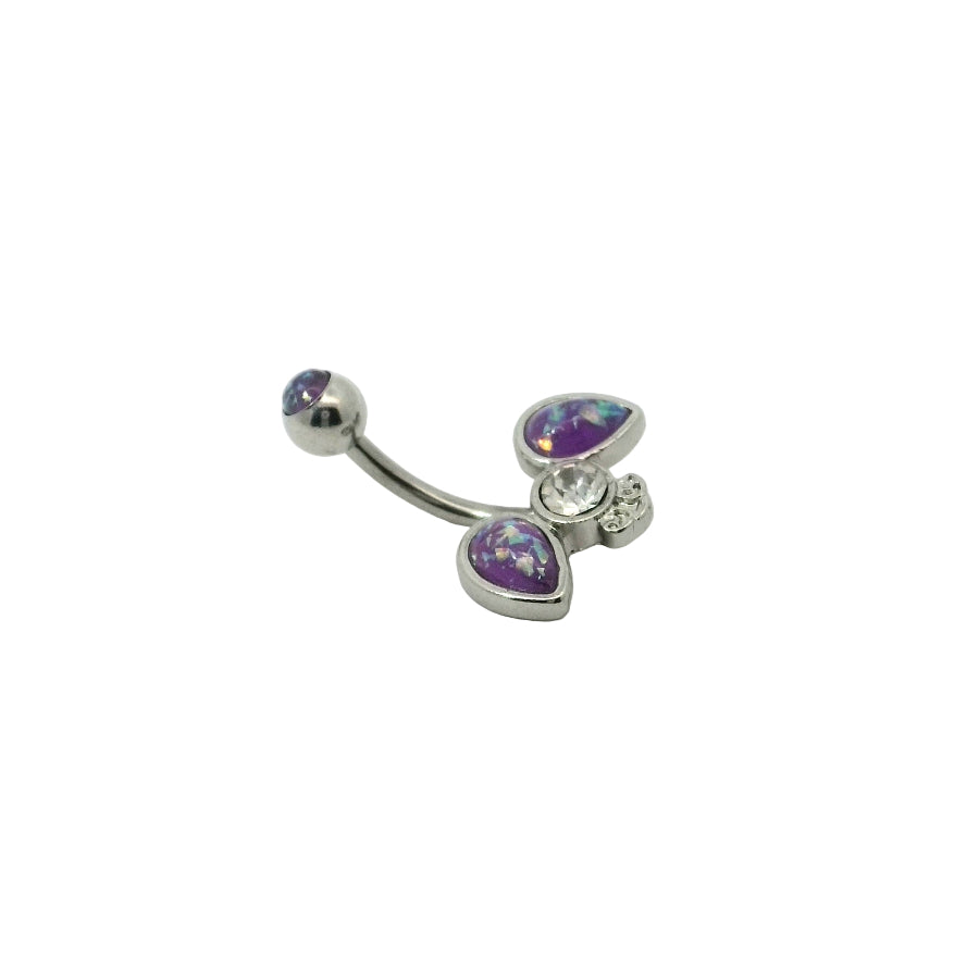 Reverse Teardrop Triple Gem Navel Bar