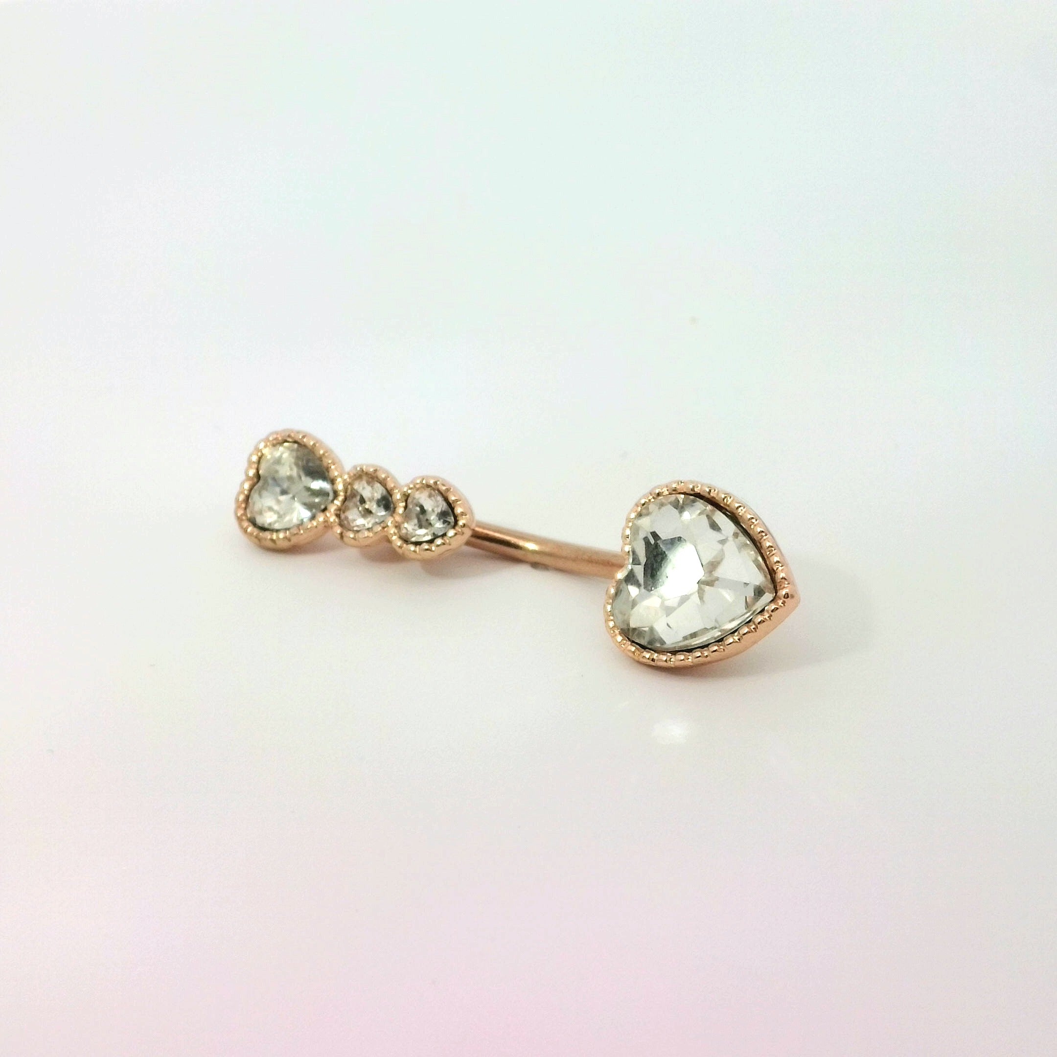 Triple Sweetheart Crystal Navel Bar