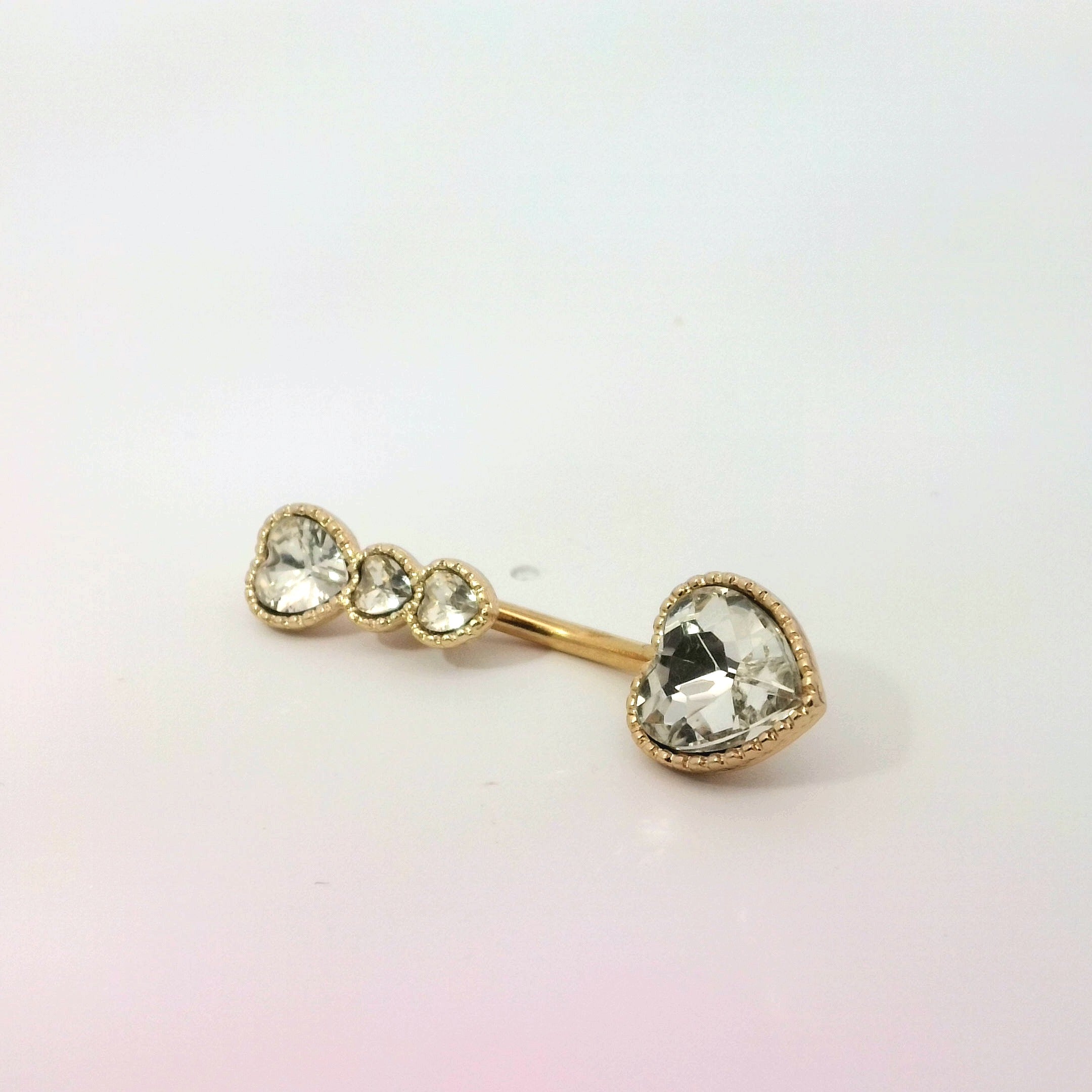Triple Sweetheart Crystal Navel Bar
