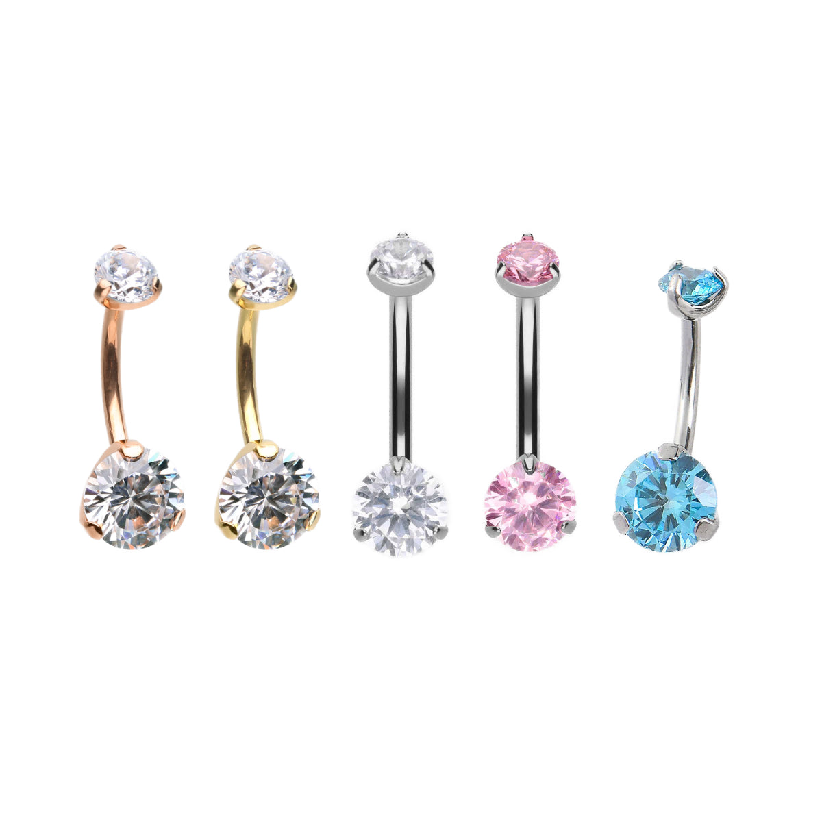 Dual Crystal Titanium Navel Bar Various Colours