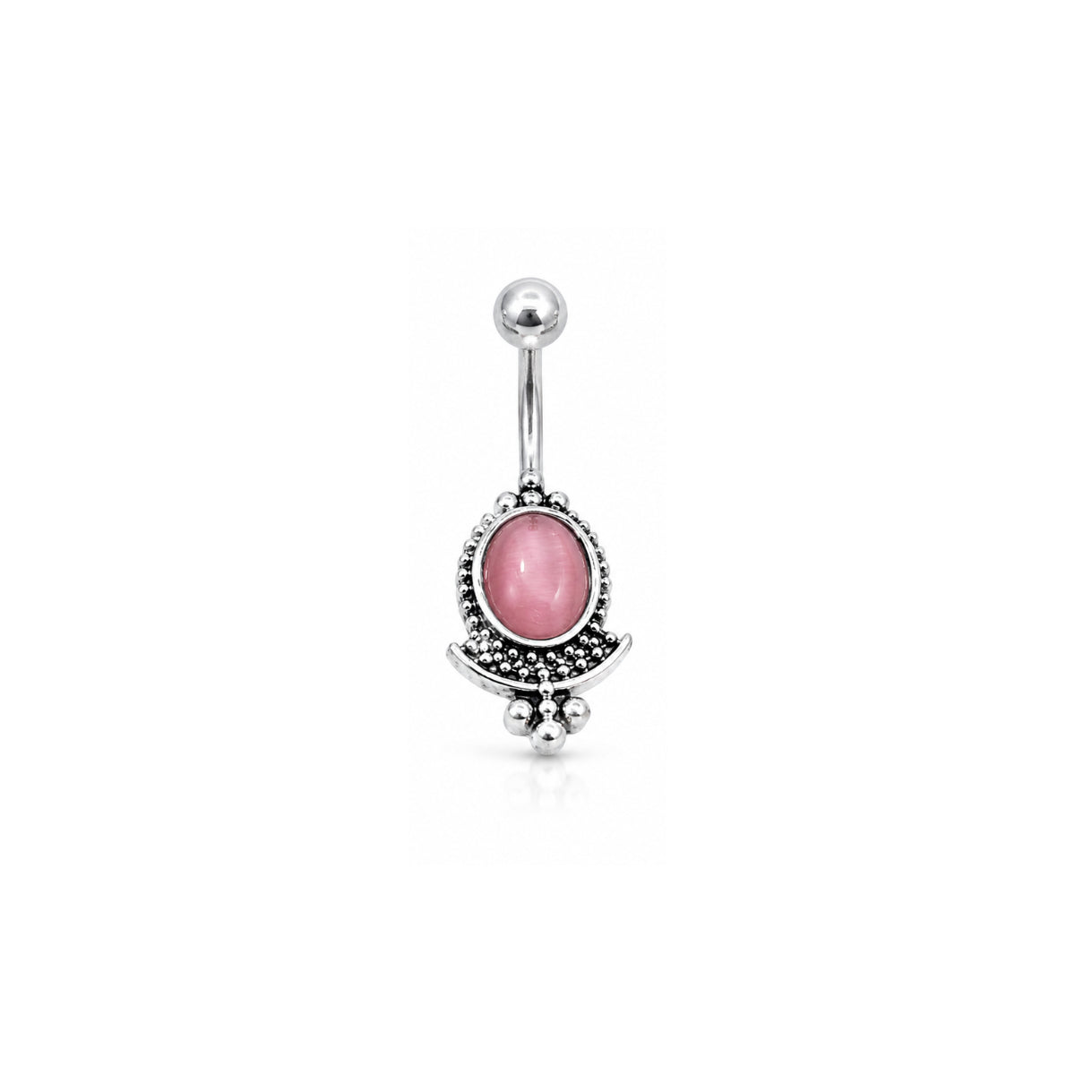 Boho Silver Navel Bar With Coloured Stones 10mm Surgical Steel Blue, Grey or Pink
