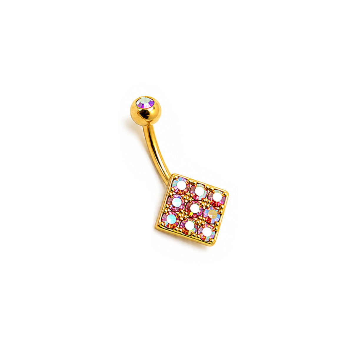 Diamond Multi-Sparkle Navel Bar Surgical Steel 10mm Pink, Clear or Blue