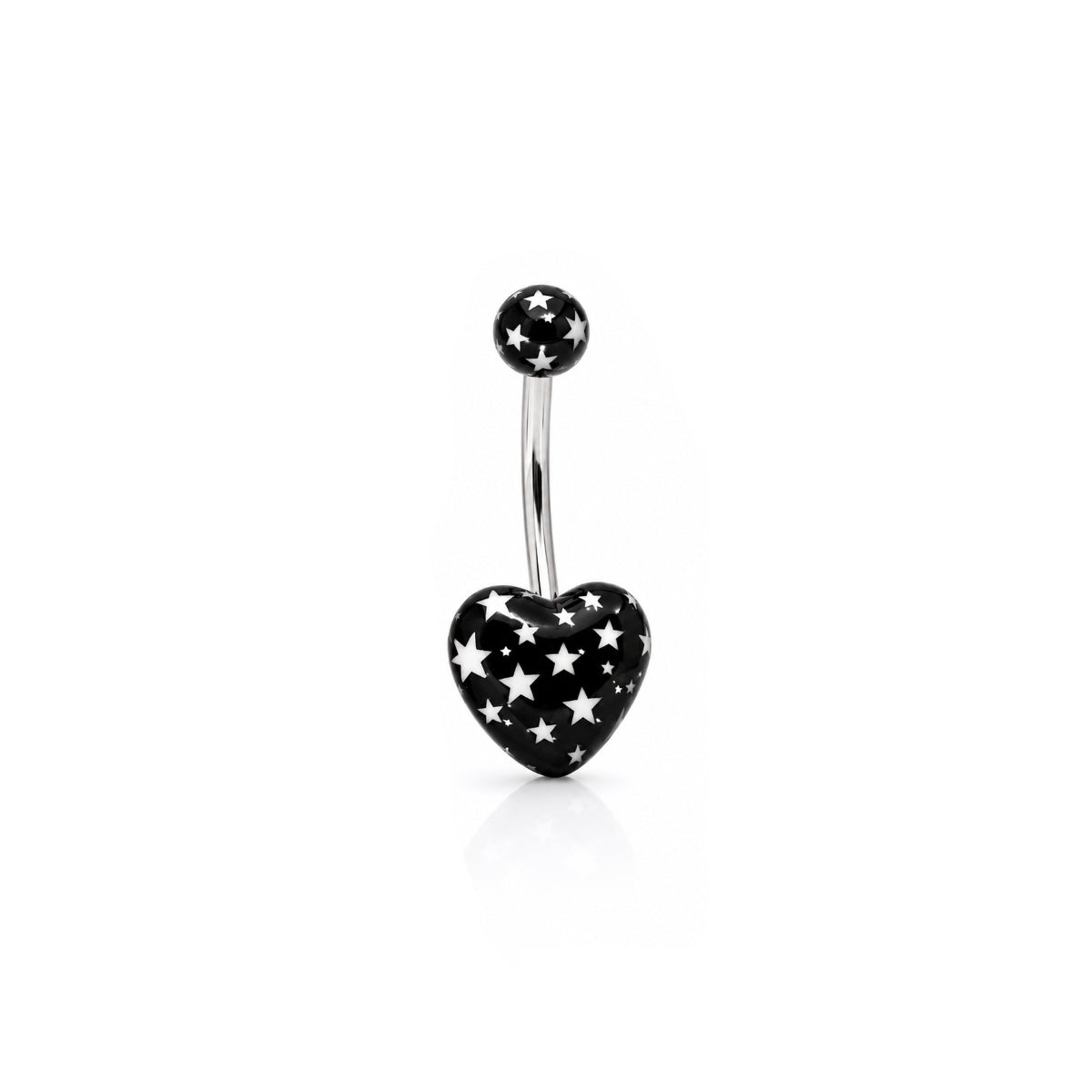 Graphic Heart and Star Navel Bars 10mm or 12mm Surgical Steel Pink and White, or Black