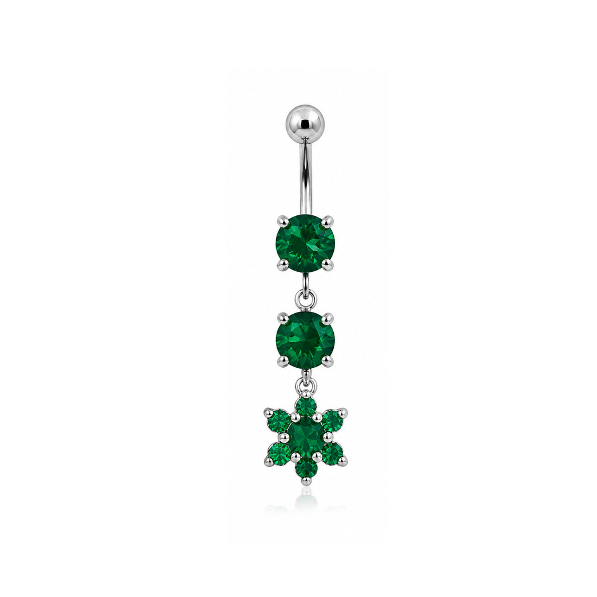 Green Floral Dangle Crystal Navel Bar Surgical Steel 10mm