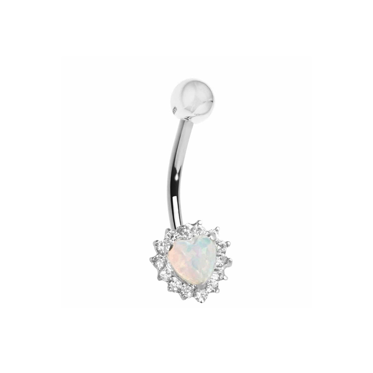 White Opal Heart with Mini Gems Navel Bar 10mm & 12mm Surgical Steel