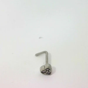 Silver L-Shaped Heart Nose Jewellery with Purple Jewels