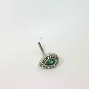 Silver L-Shaped Oval Nose Ring with Green Stones