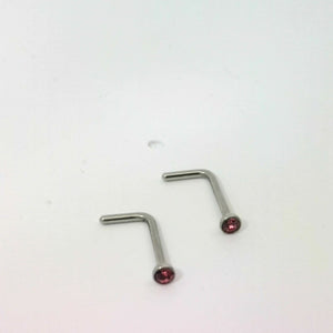 2 Pac L-Shaped Silver Nose Jewellery with Red Jewel