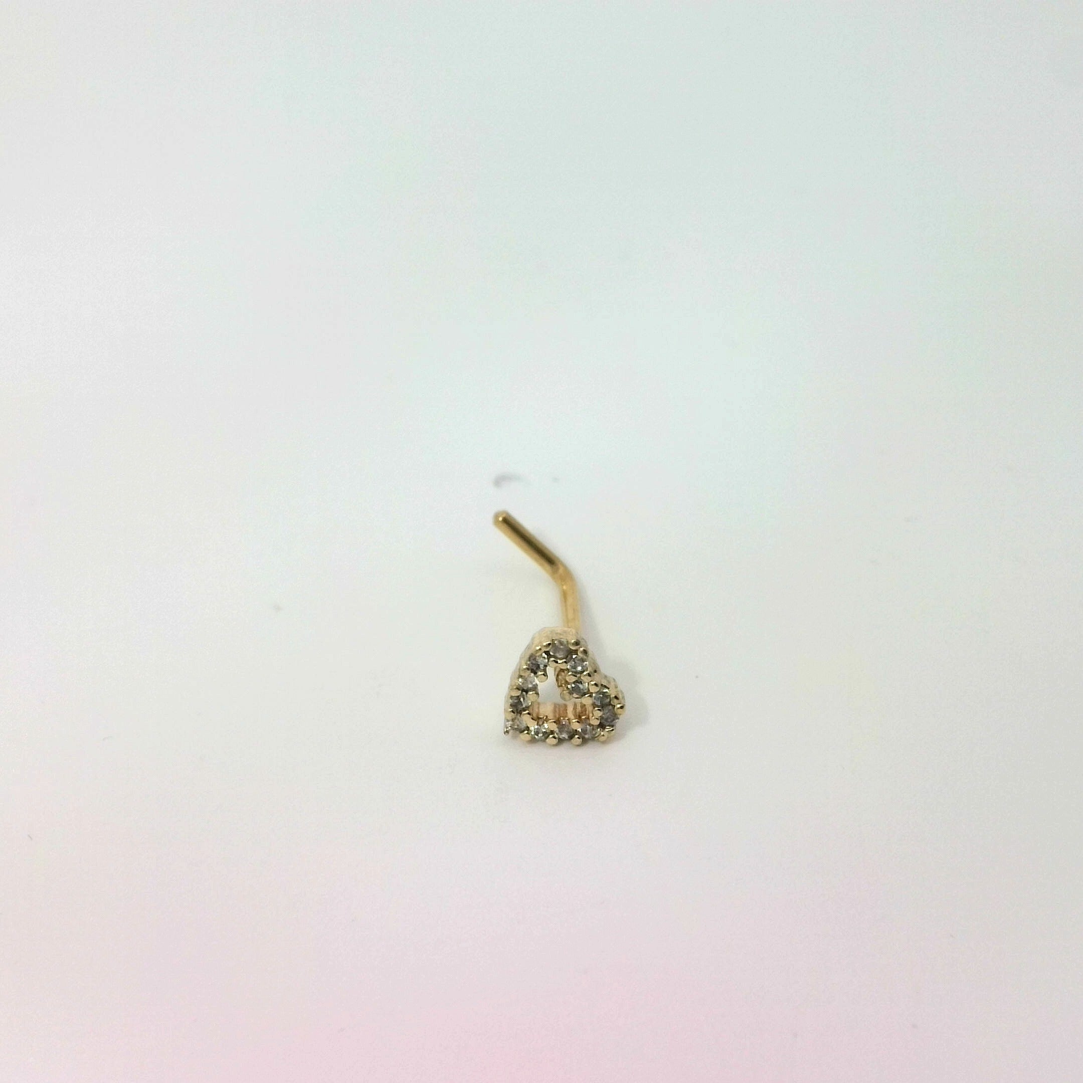 Gold L-Shaped Heart Nose Jewellery with Green Gems