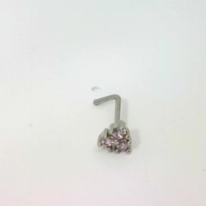 Silver L-Shaped Heart Nose Ring with Purple Stones