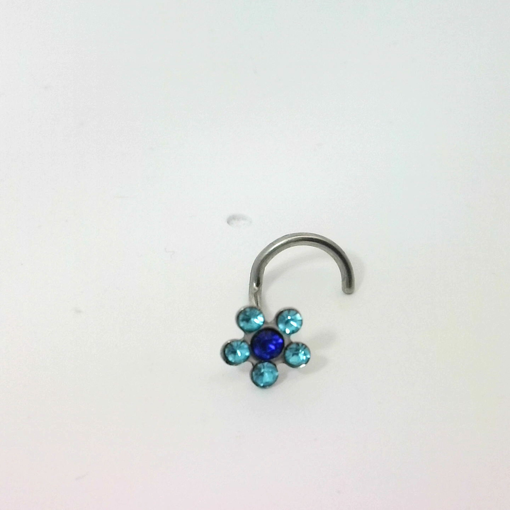 Elegant Blue Petal Silver Hook Nose Ring