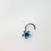 Elegant Blue Petal Silver Hook Nose Ring
