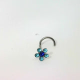 Elegant Blue Petal Silver Hook Nose Ring