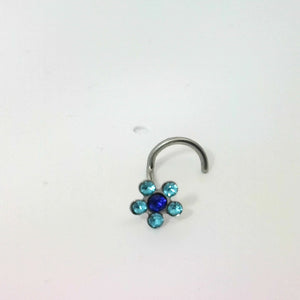 Elegant Blue Petal Silver Hook Nose Ring