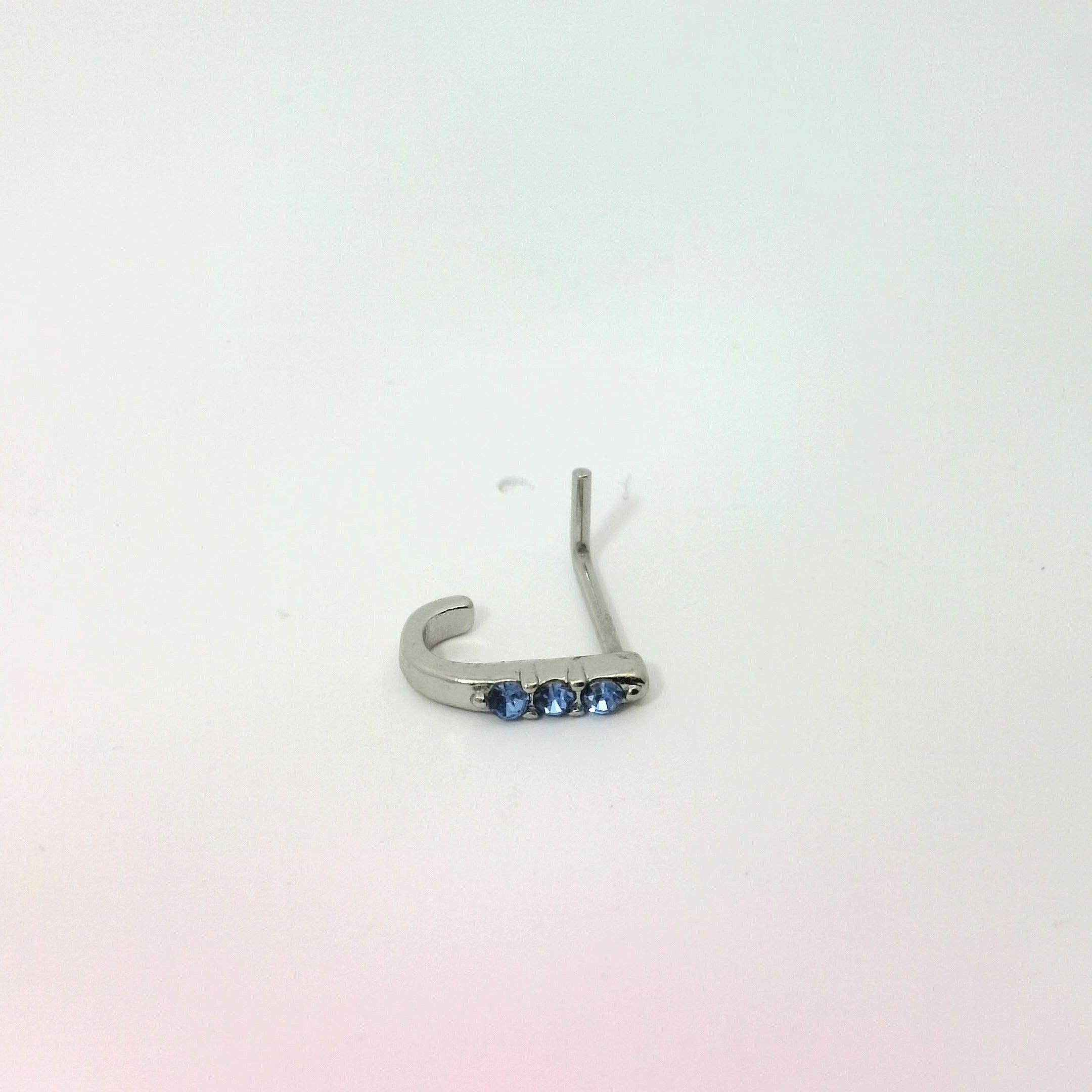 Silver Hook Nose Jewellery with Blue Jewels and L-Shaped Backing