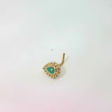 Gold L-Shaped Oval Nose Jewellery with Green Jewel