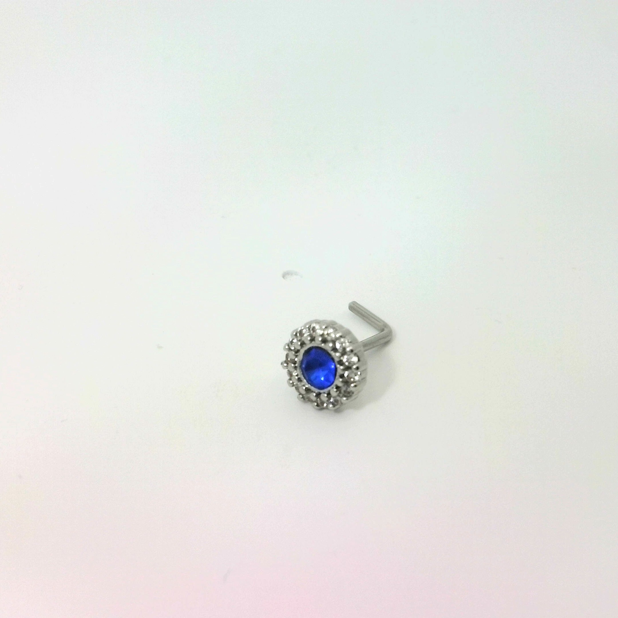 L-Shaped Circle Nose Jewellery with Blue Jewel