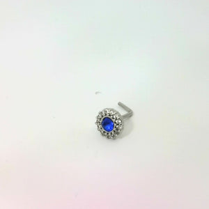 L-Shaped Circle Nose Jewellery with Blue Jewel