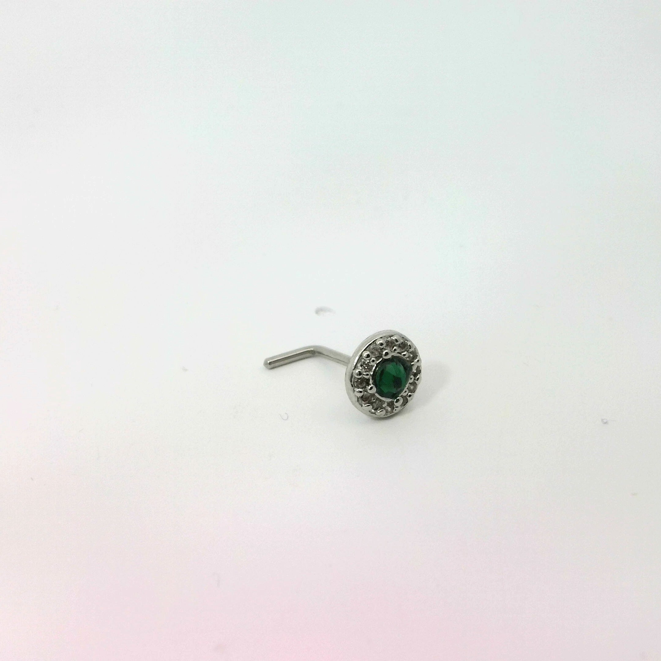 Silver  L-Shaped Shield Nose Jewellery with Blue Jewel