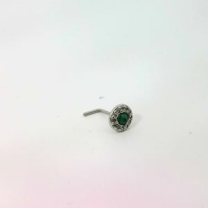 Silver  L-Shaped Shield Nose Jewellery with Blue Jewel