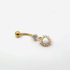 Gold & Opal Heart Gem Navel Bar