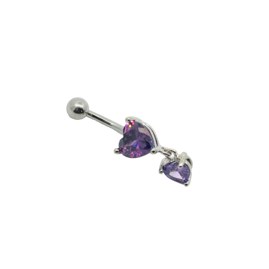 Purple Gem Dangle Heart Navel Bar
