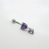 Purple Gem Dangle Heart Navel Bar
