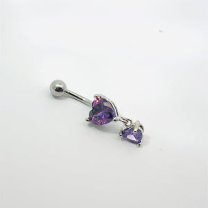 Purple Gem Dangle Heart Navel Bar