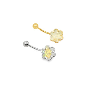Pearly White Flower Navel Bar
