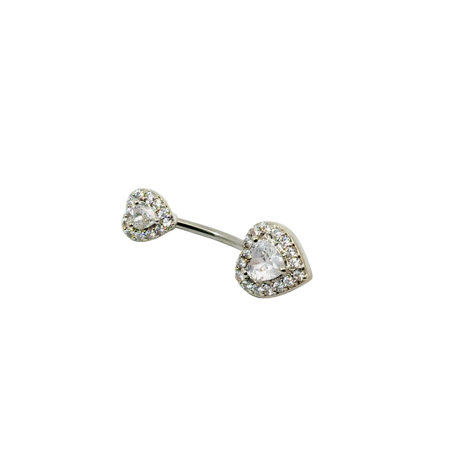 Heart-shaped gemstone navel bar on a white background