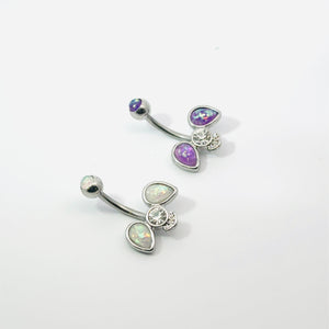 Reverse Teardrop Triple Gem Navel Bar