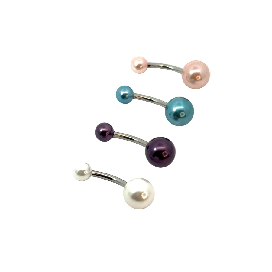 Set of belly buttons with colored beads on a white background