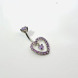 Lilac Gem Heart Frame Dangle Gem Navel Bar