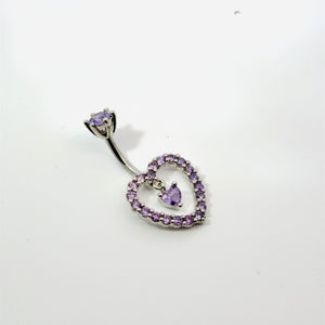 Lilac Gem Heart Frame Dangle Gem Navel Bar