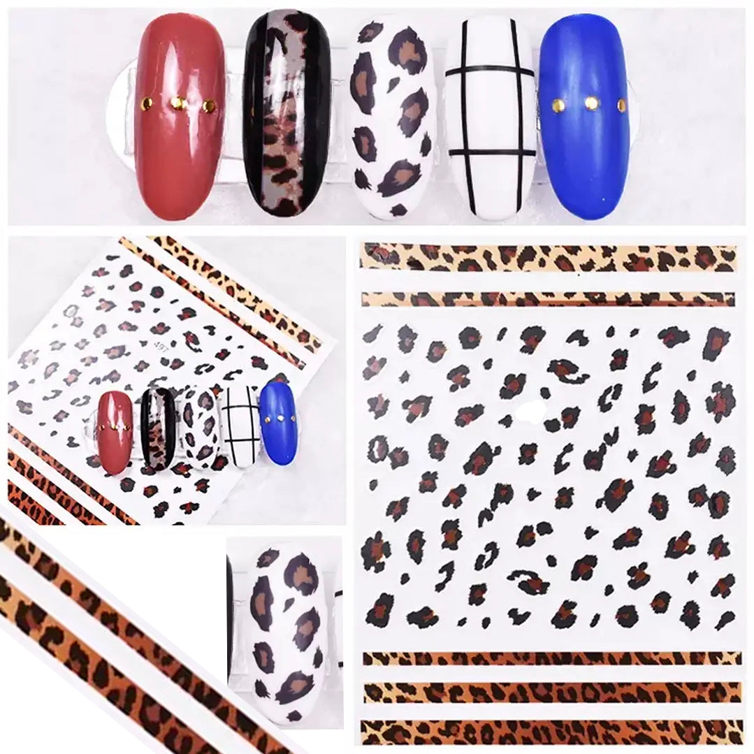 Nail Art Leopard Print Sticker Sheets - Spots and Stripes